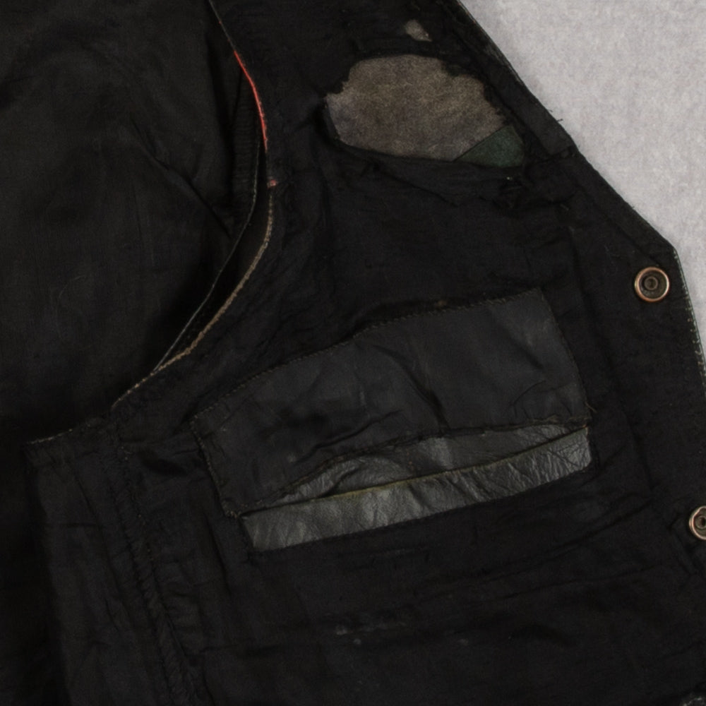 MEN'S VINTAGE 1990S LEATHER GILET VEST JACKET - SMALL