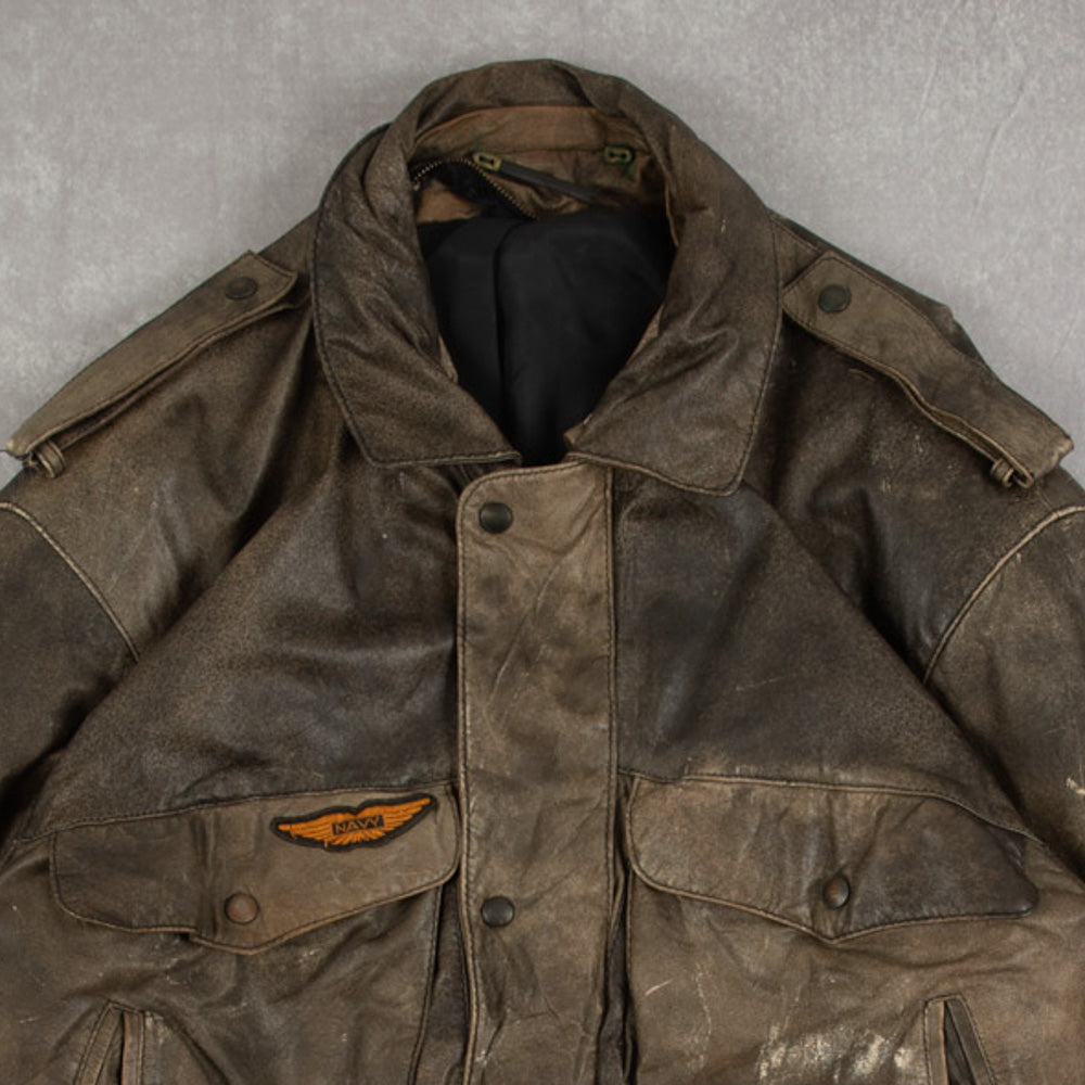 MEN'S VINTAGE 1990S LEATHER FLIGHT JACKET - LARGE