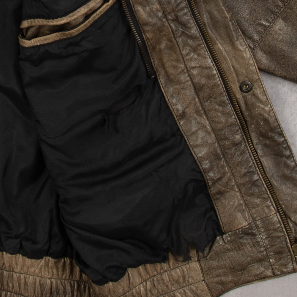 MEN'S VINTAGE 1990S LEATHER FLIGHT JACKET - LARGE