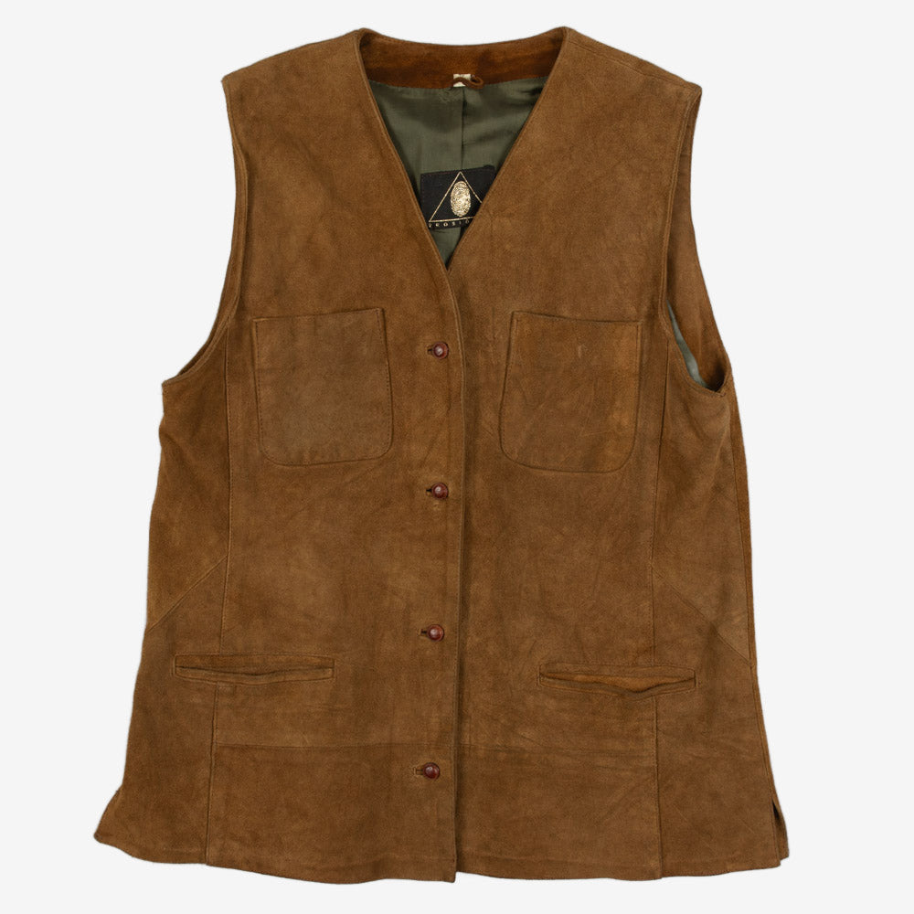 MEN'S VINTAGE 1990S SUEDE GILET VEST JACKET - LARGE
