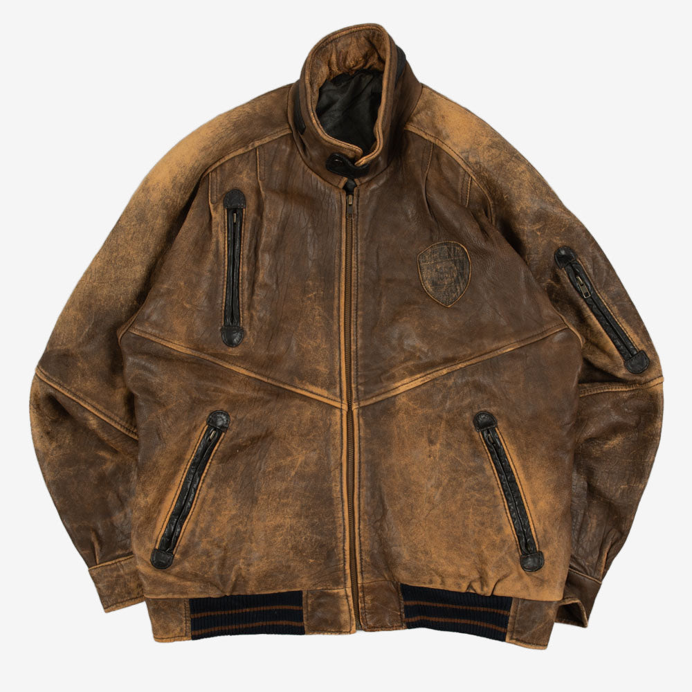 MEN'S VINTAGE 1990S LEATHER FULL ZIP FLIGHT JACKET - LARGE