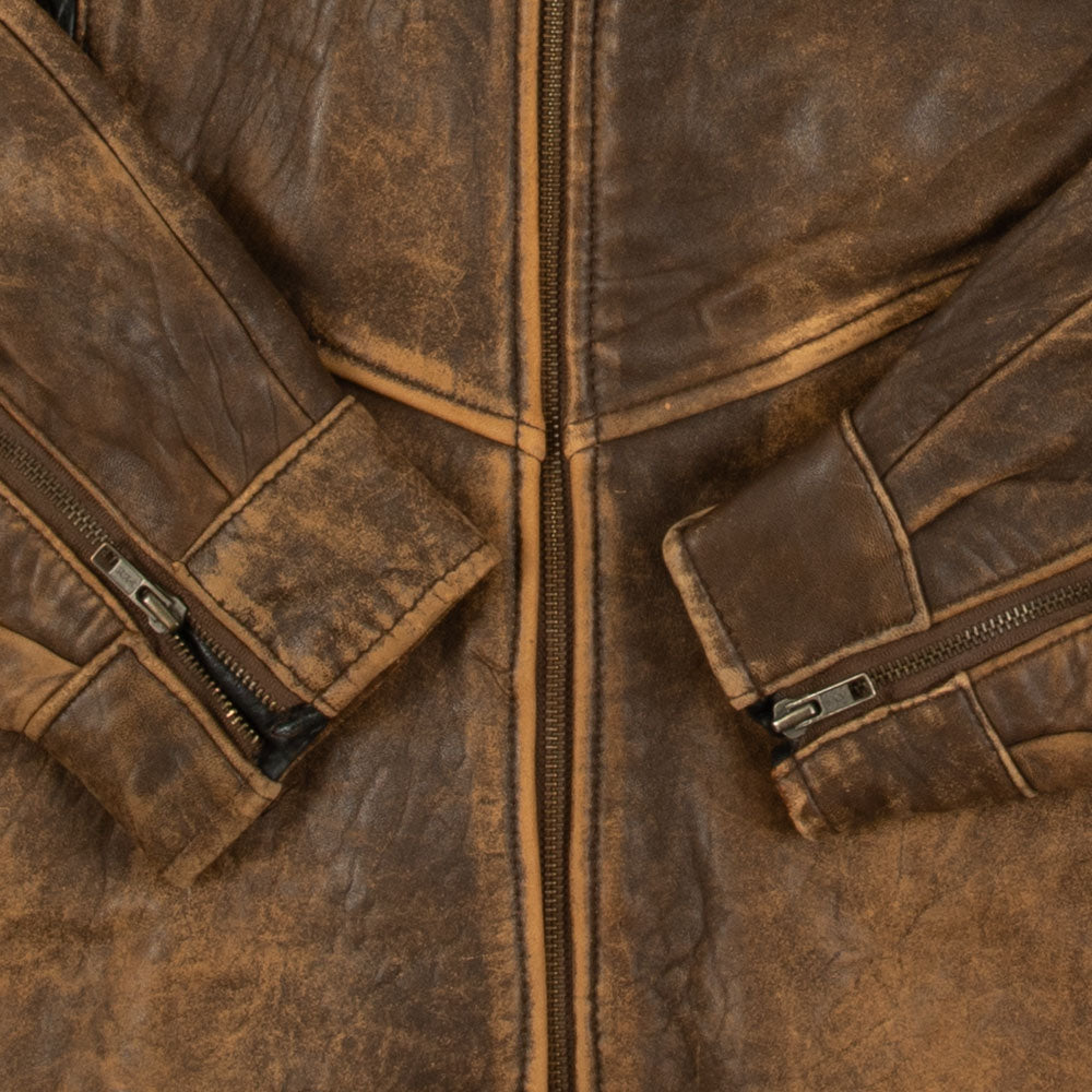 MEN'S VINTAGE 1990S LEATHER FULL ZIP FLIGHT JACKET - LARGE