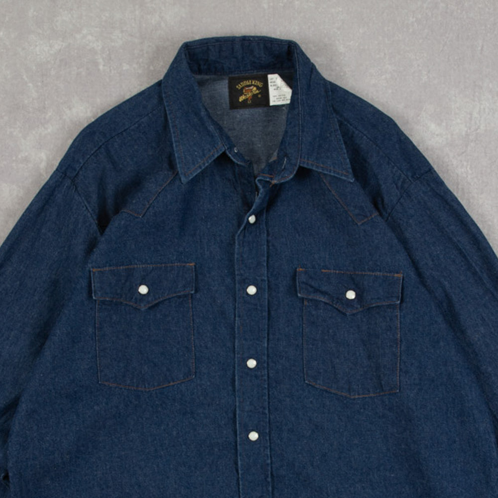 MEN'S VINTAGE 1970S DENIM WESTERN SHIRT - XX-LARGE