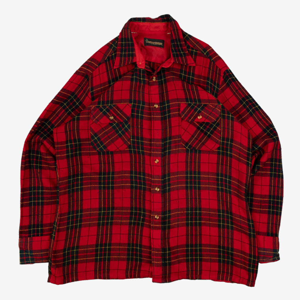 MEN'S VINTAGE 1990S CHECKED WOOL STYLE FLANNEL SHIRT - LARGE