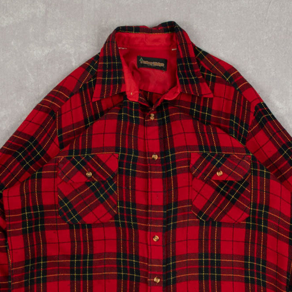 MEN'S VINTAGE 1990S CHECKED WOOL STYLE FLANNEL SHIRT - LARGE