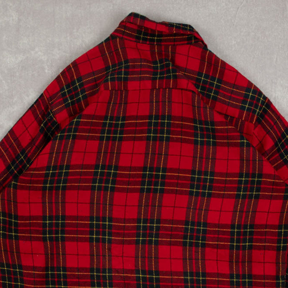 MEN'S VINTAGE 1990S CHECKED WOOL STYLE FLANNEL SHIRT - LARGE