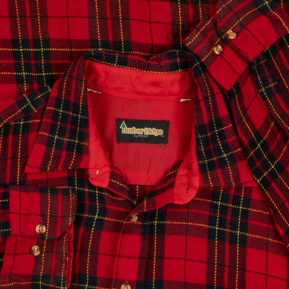 MEN'S VINTAGE 1990S CHECKED WOOL STYLE FLANNEL SHIRT - LARGE