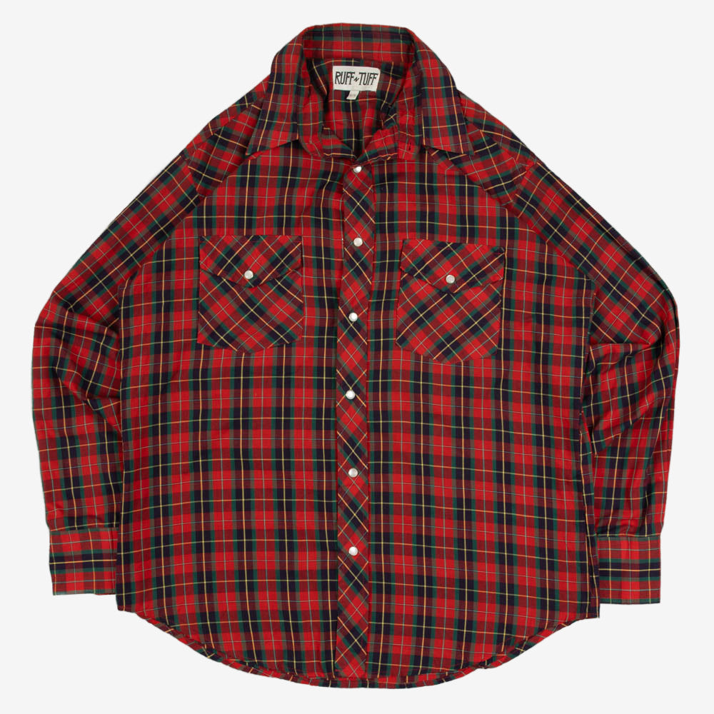 MEN'S VINTAGE CHECKED WESTERN SHIRT - X-LARGE