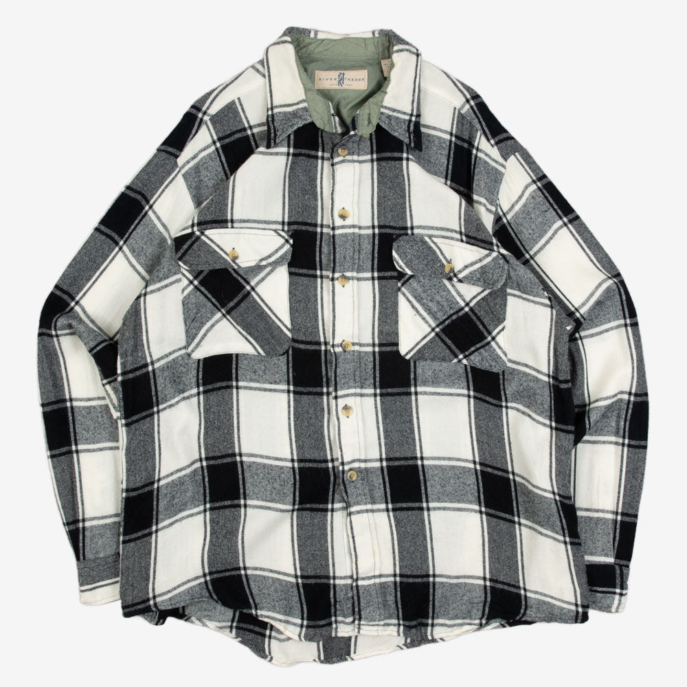 MEN'S VINTAGE 1990S CHECKED WOOL STYLE FLANNEL SHIRT - LARGE