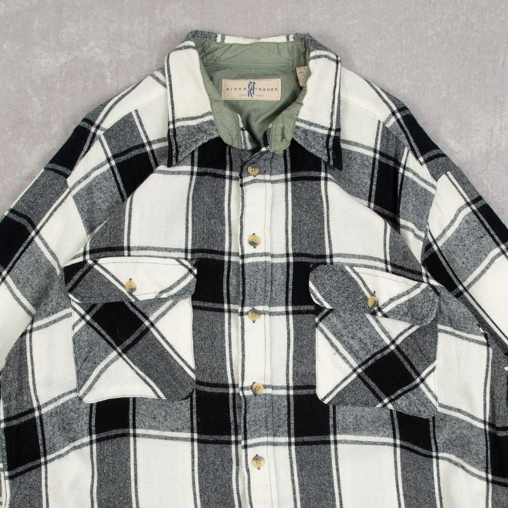 MEN'S VINTAGE 1990S CHECKED WOOL STYLE FLANNEL SHIRT - LARGE