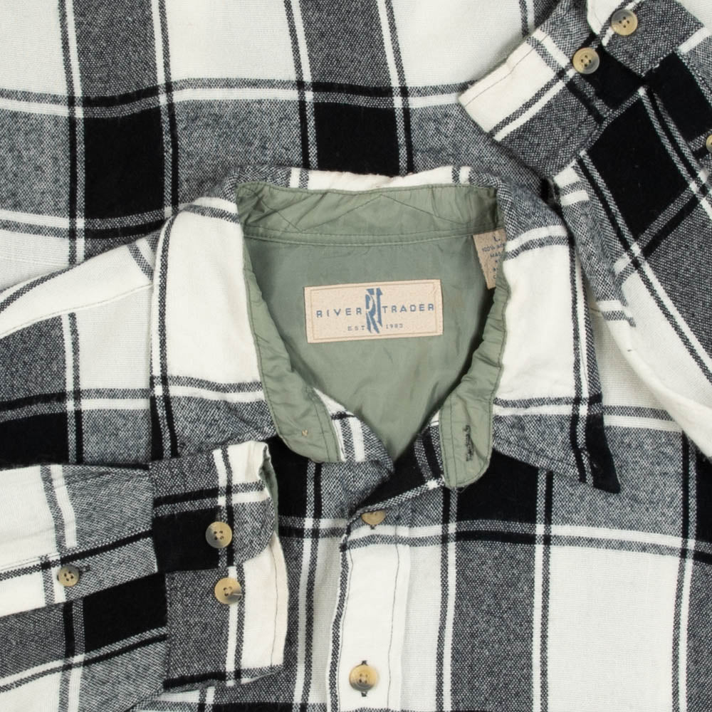 MEN'S VINTAGE 1990S CHECKED WOOL STYLE FLANNEL SHIRT - LARGE