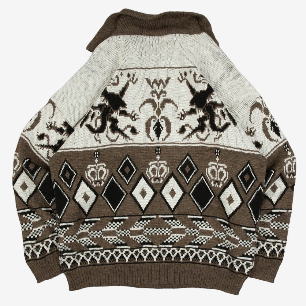 MEN'S VINTAGE 1990S PATTERNED KNITTED QUARTER ZIP JUMPER - X-LARGE