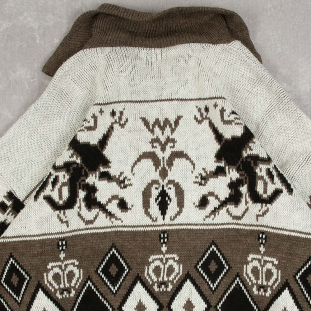 MEN'S VINTAGE 1990S PATTERNED KNITTED QUARTER ZIP JUMPER - X-LARGE