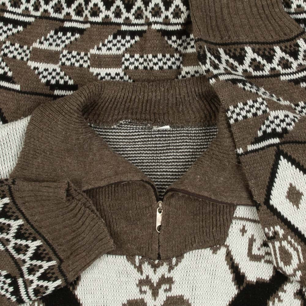 MEN'S VINTAGE 1990S PATTERNED KNITTED QUARTER ZIP JUMPER - X-LARGE