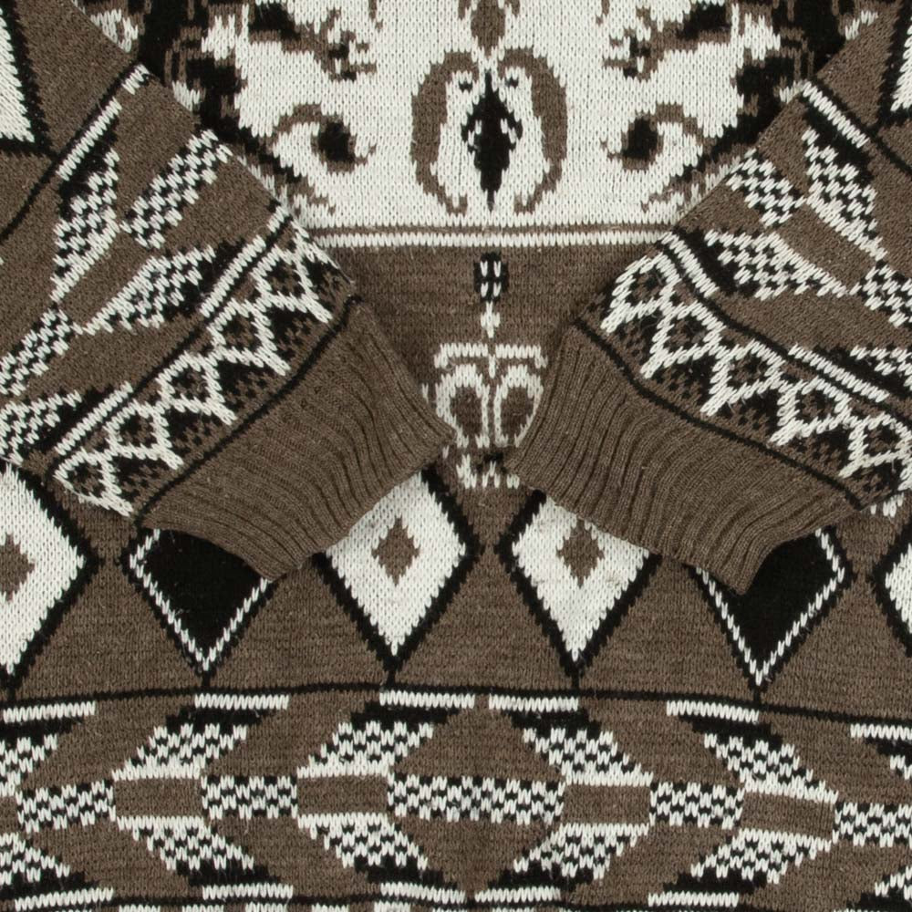 MEN'S VINTAGE 1990S PATTERNED KNITTED QUARTER ZIP JUMPER - X-LARGE