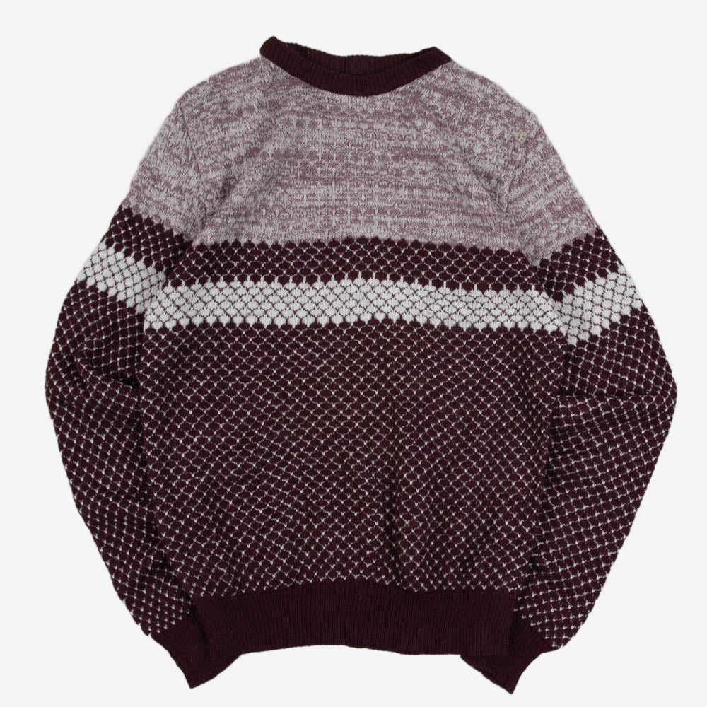 MEN'S VINTAGE 1980S PATTERNED KNITTED JUMPER - MEDIUM