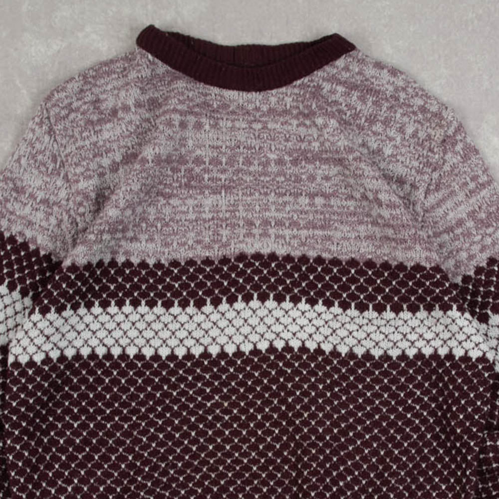 MEN'S VINTAGE 1980S PATTERNED KNITTED JUMPER - MEDIUM