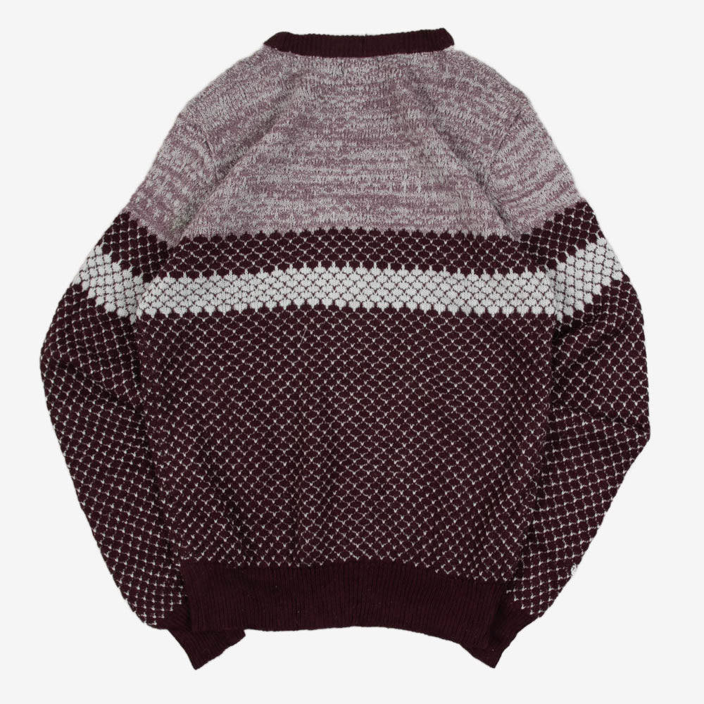 MEN'S VINTAGE 1980S PATTERNED KNITTED JUMPER - MEDIUM