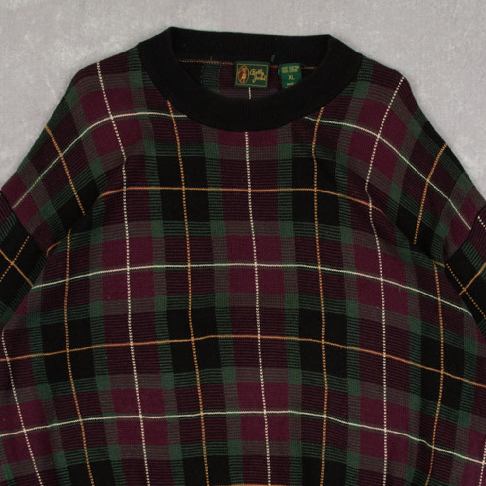 MEN'S VINTAGE 1990S CHECKED PATTERNED KNITTED JUMPER - X-LARGE