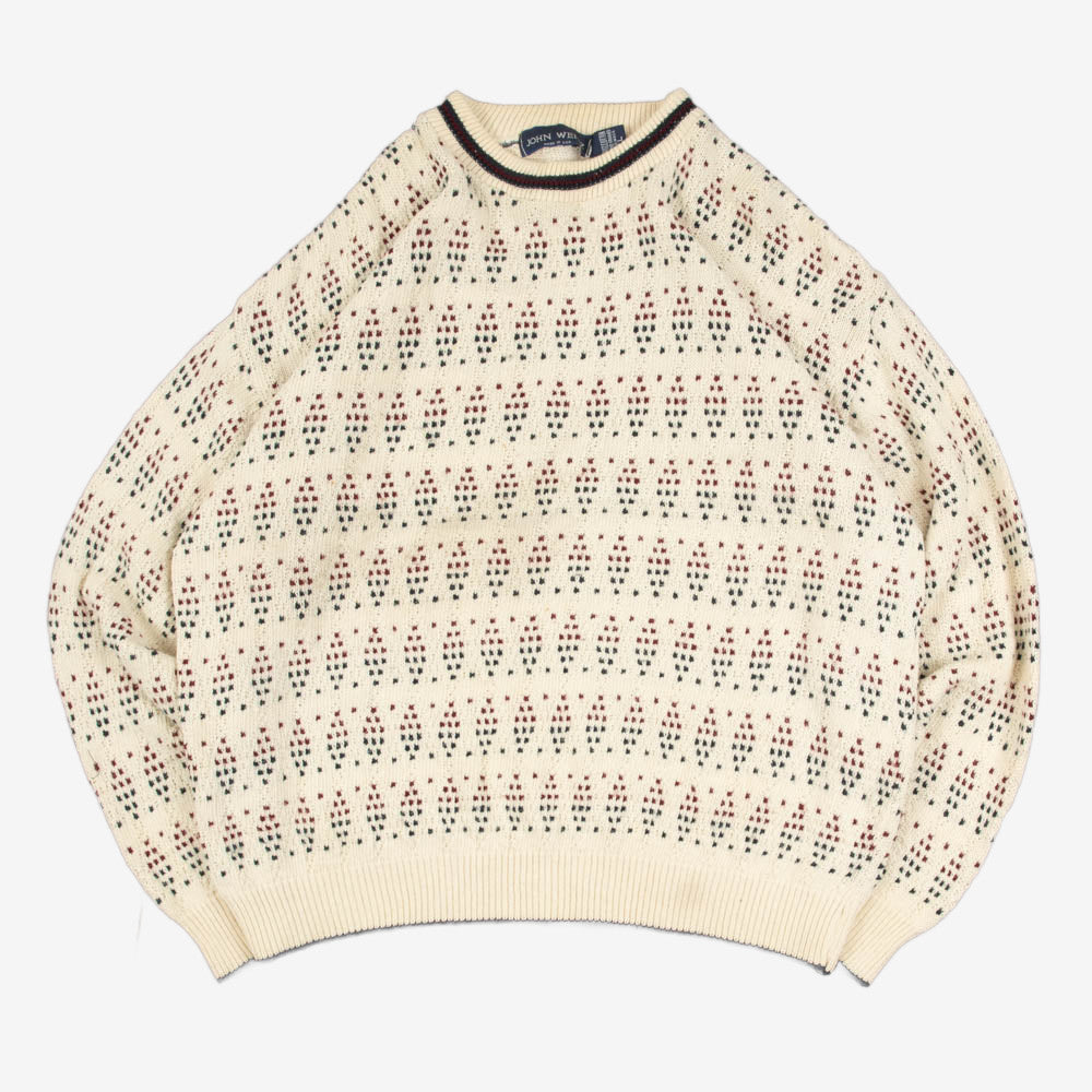 MEN'S VINTAGE 1990S STRUCTURED PATTERNED KNITTED JUMPER - LARGE