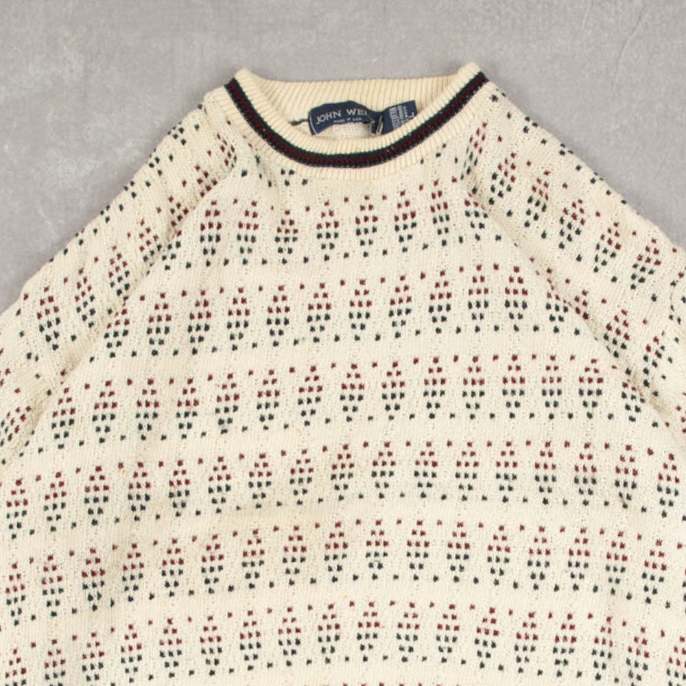 MEN'S VINTAGE 1990S STRUCTURED PATTERNED KNITTED JUMPER - LARGE