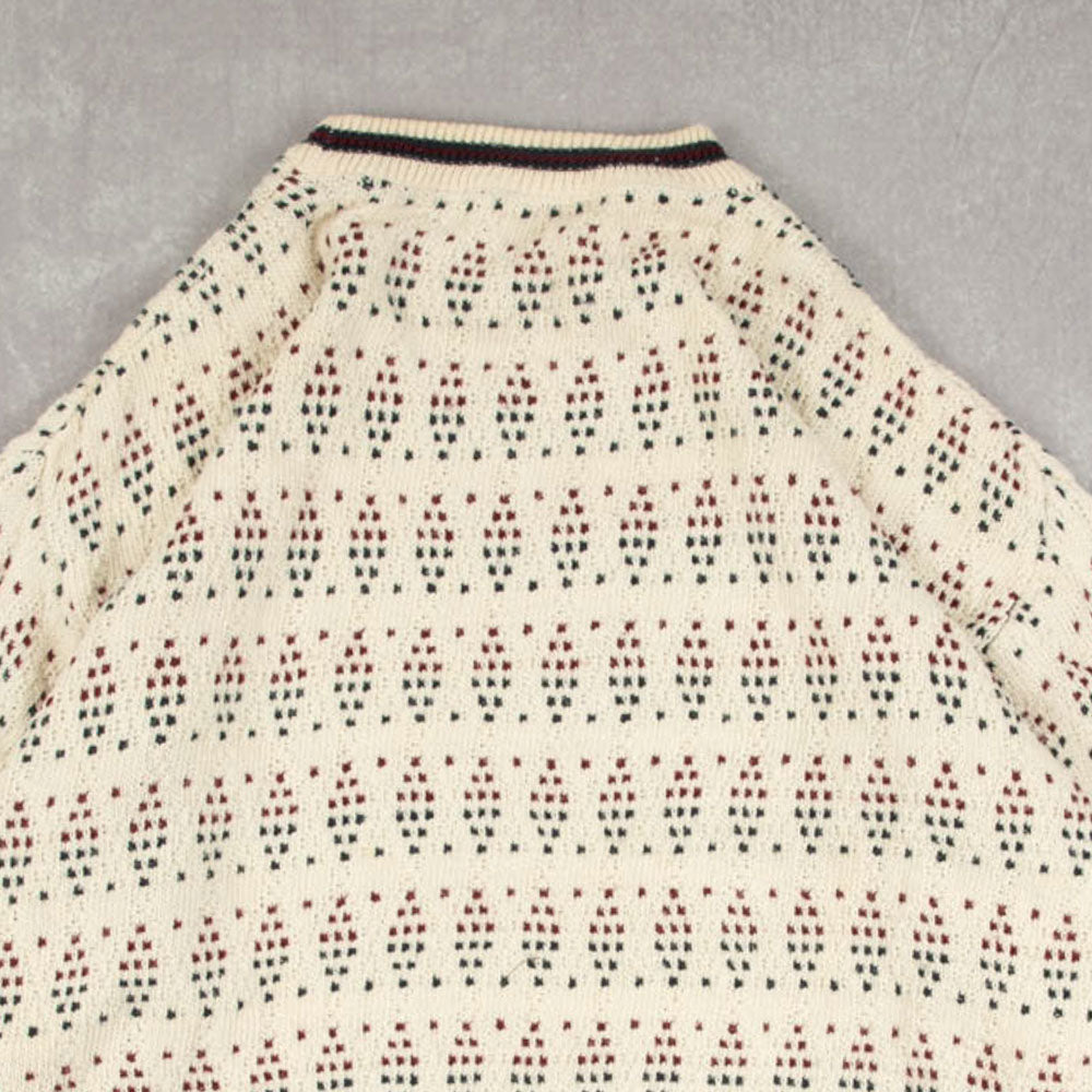MEN'S VINTAGE 1990S STRUCTURED PATTERNED KNITTED JUMPER - LARGE