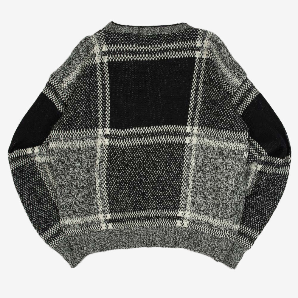 MEN'S VINTAGE 1990S LEATHER PATCH PATTERNED KNITTED JUMPER - MEDIUM