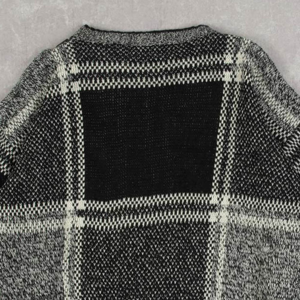 MEN'S VINTAGE 1990S LEATHER PATCH PATTERNED KNITTED JUMPER - MEDIUM