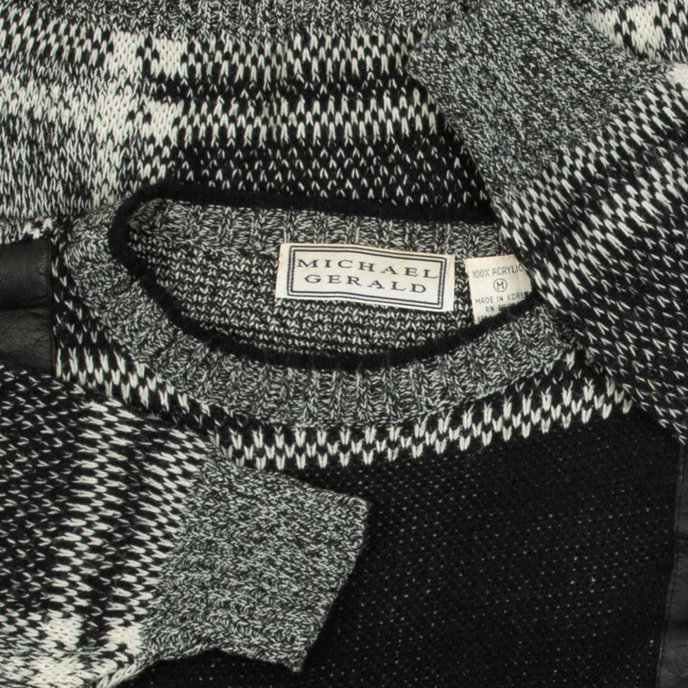 MEN'S VINTAGE 1990S LEATHER PATCH PATTERNED KNITTED JUMPER - MEDIUM