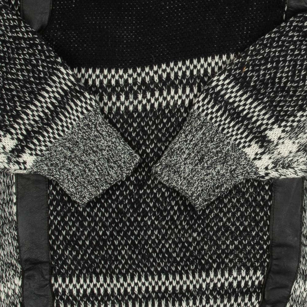 MEN'S VINTAGE 1990S LEATHER PATCH PATTERNED KNITTED JUMPER - MEDIUM