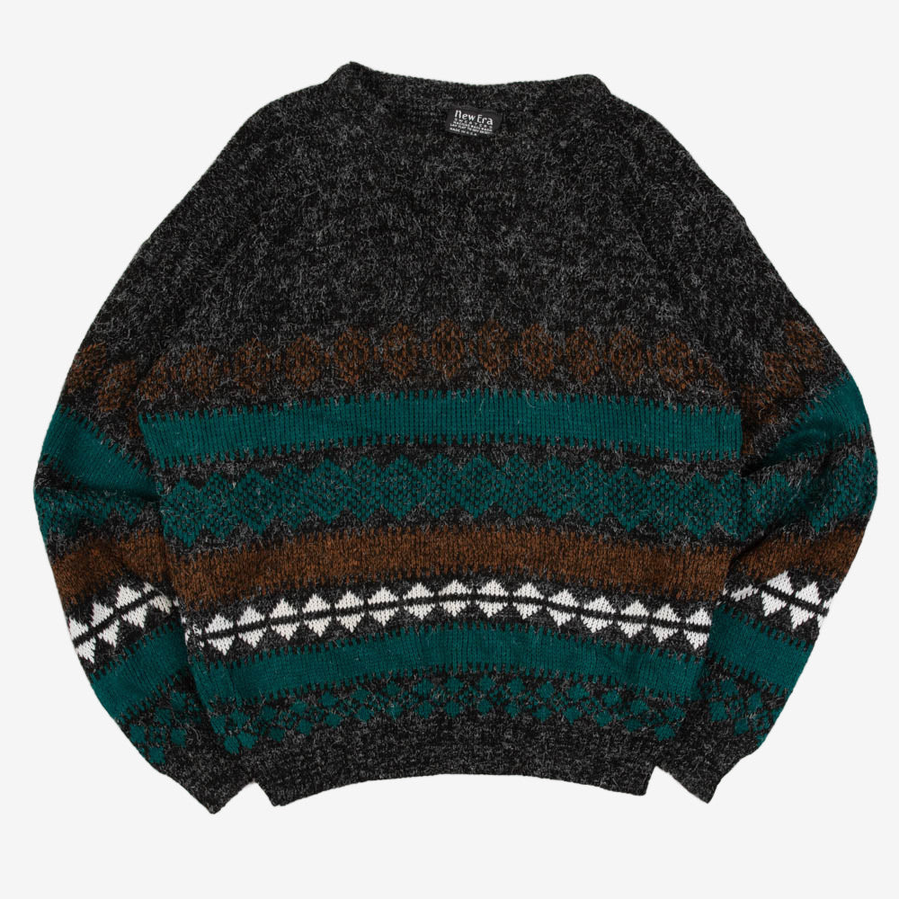 MEN'S VINTAGE 1990S PATTERNED KNITTED JUMPER - MEDIUM