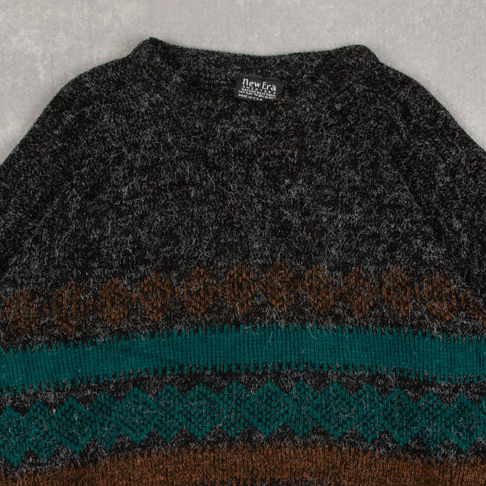 MEN'S VINTAGE 1990S PATTERNED KNITTED JUMPER - MEDIUM