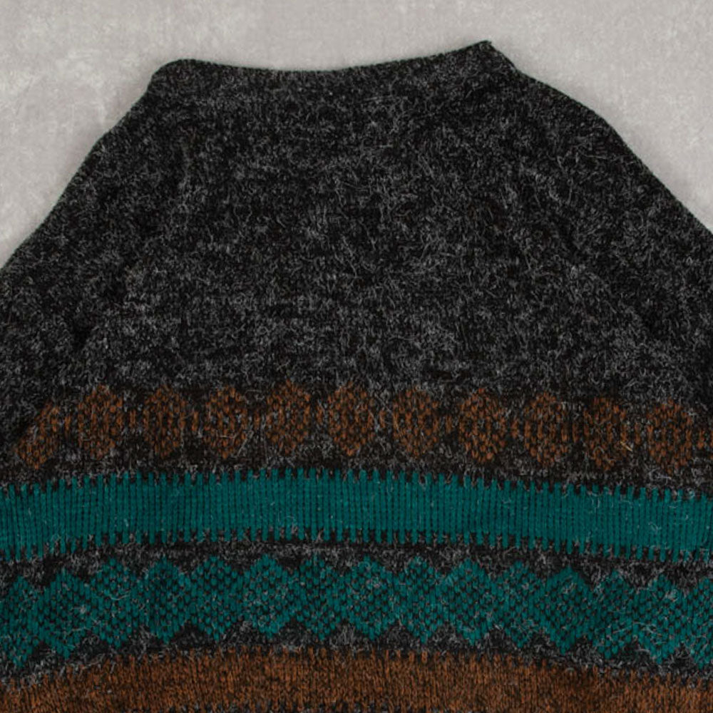 MEN'S VINTAGE 1990S PATTERNED KNITTED JUMPER - MEDIUM