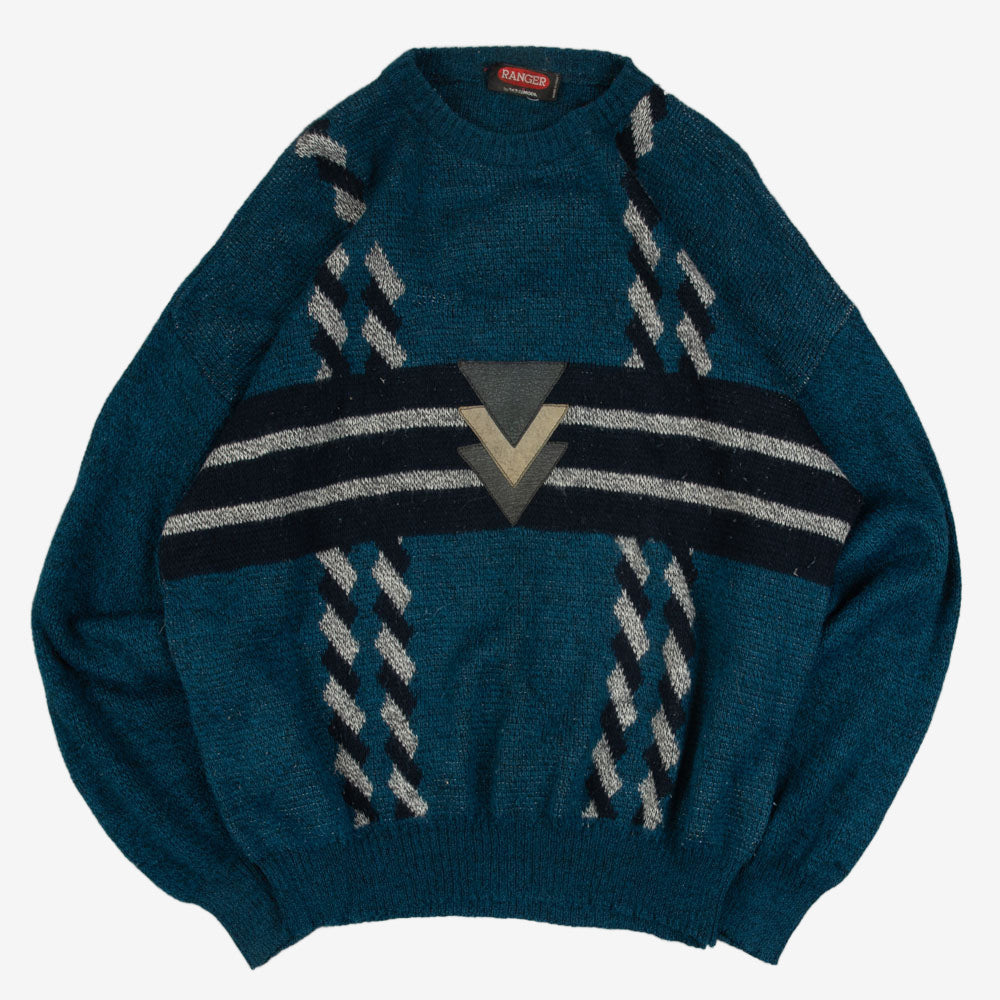 MEN'S VINTAGE 1990S MADE IN ITALY LEATHER PATCH KNITTED JUMPER - LARGE
