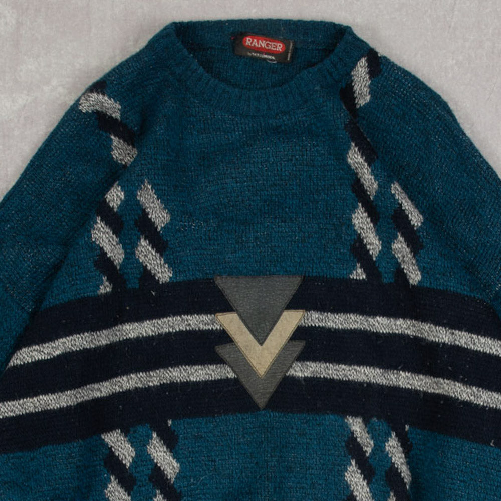 MEN'S VINTAGE 1990S MADE IN ITALY LEATHER PATCH KNITTED JUMPER - LARGE