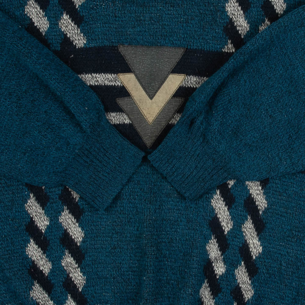 MEN'S VINTAGE 1990S MADE IN ITALY LEATHER PATCH KNITTED JUMPER - LARGE