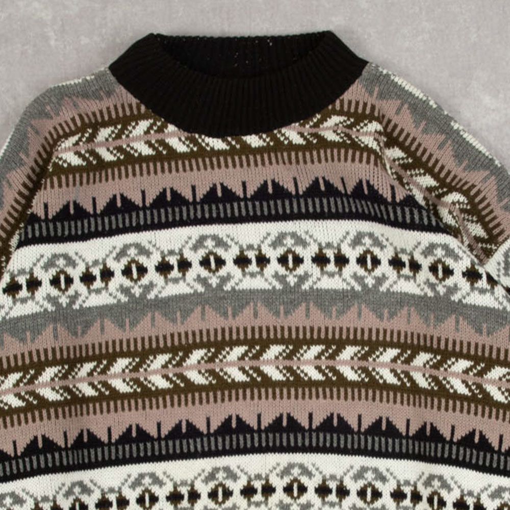 MEN'S VINTAGE 1990S PATTERNED KNITTED JUMPER - LARGE