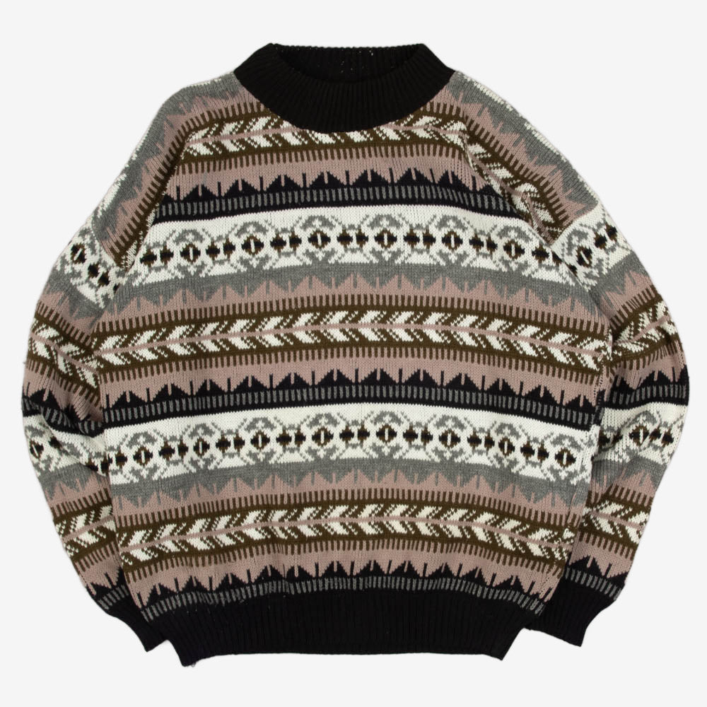 MEN'S VINTAGE 1990S PATTERNED KNITTED JUMPER - LARGE