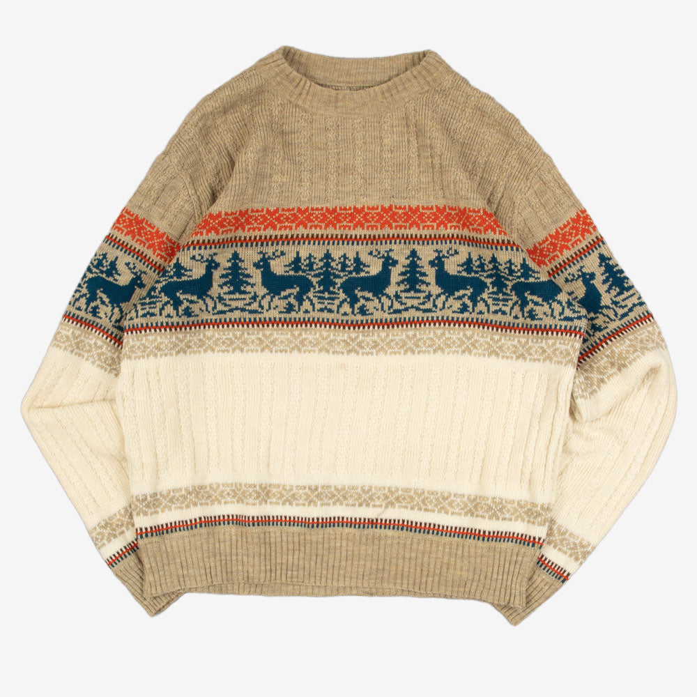 MEN'S VINTAGE 1990S STRUCTURED PATTERNED KNITTED JUMPER - LARGE