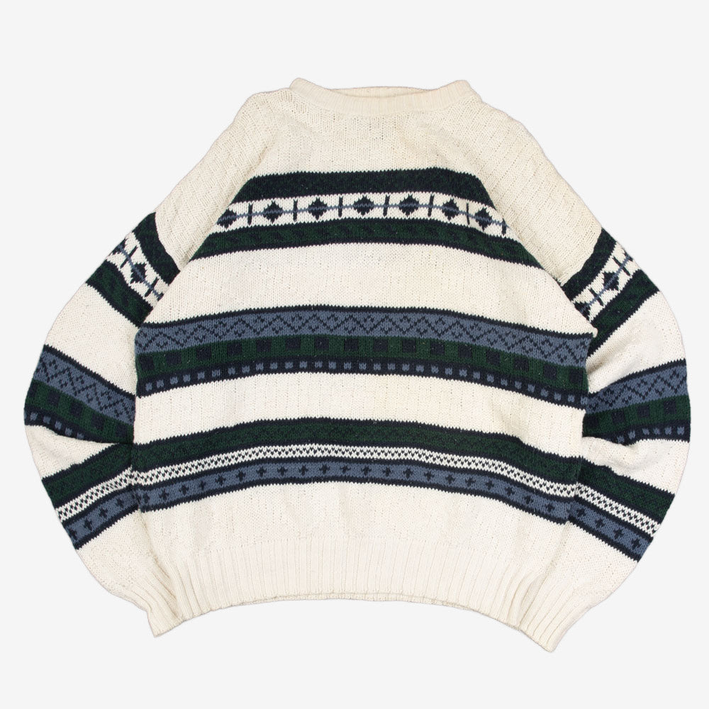 MEN'S VINTAGE 1990S STRUCTURED PATTERNED KNITTED JUMPER - X-LARGE
