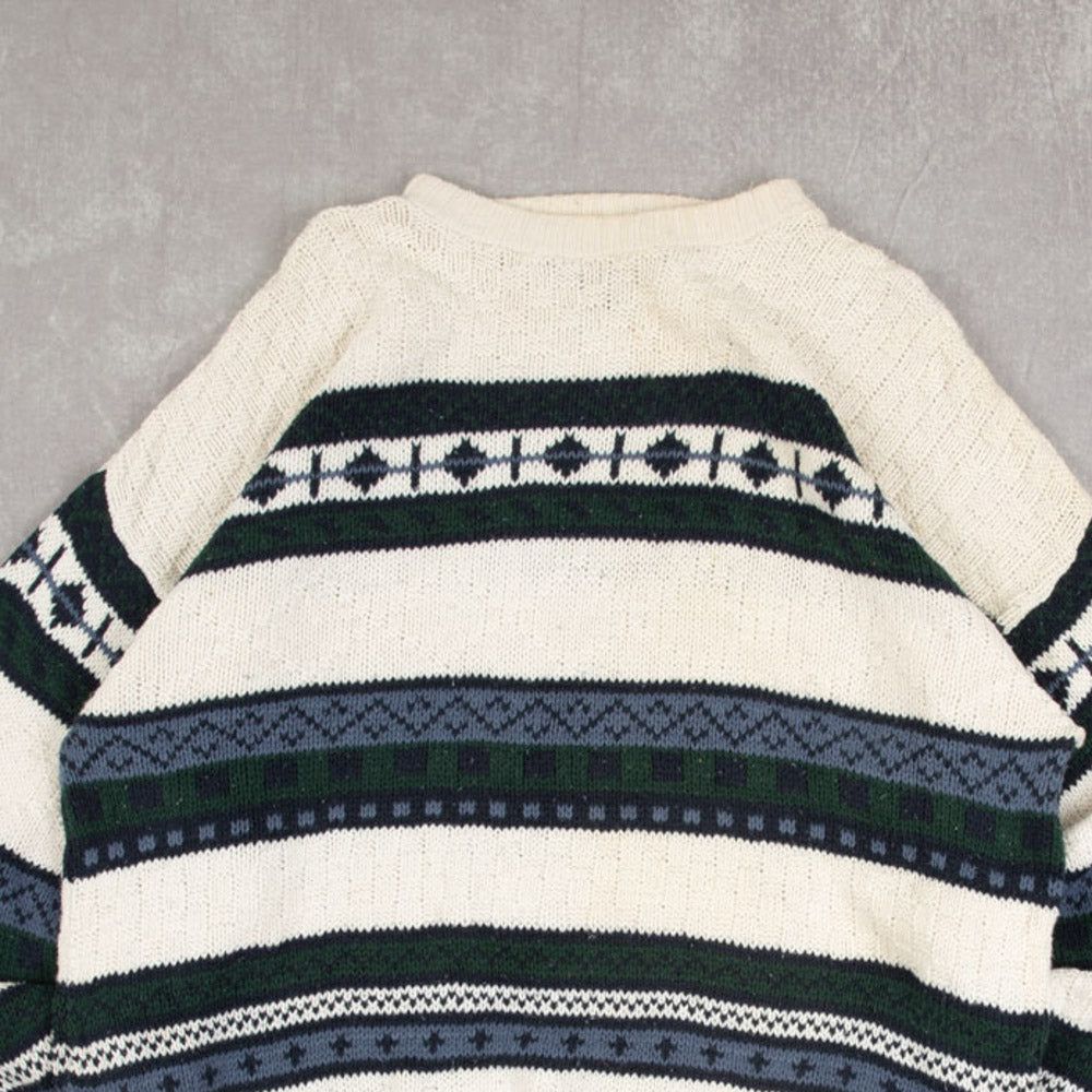 MEN'S VINTAGE 1990S STRUCTURED PATTERNED KNITTED JUMPER - X-LARGE