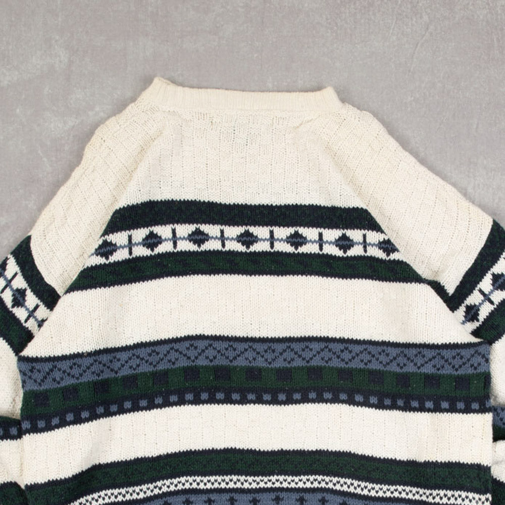 MEN'S VINTAGE 1990S STRUCTURED PATTERNED KNITTED JUMPER - X-LARGE