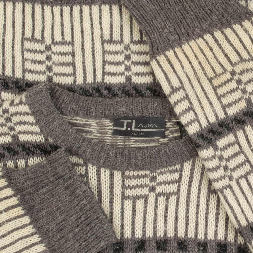 MEN'S VINTAGE 1990S STRUCTURED PATTERNED KNITTED JUMPER - X-LARGE