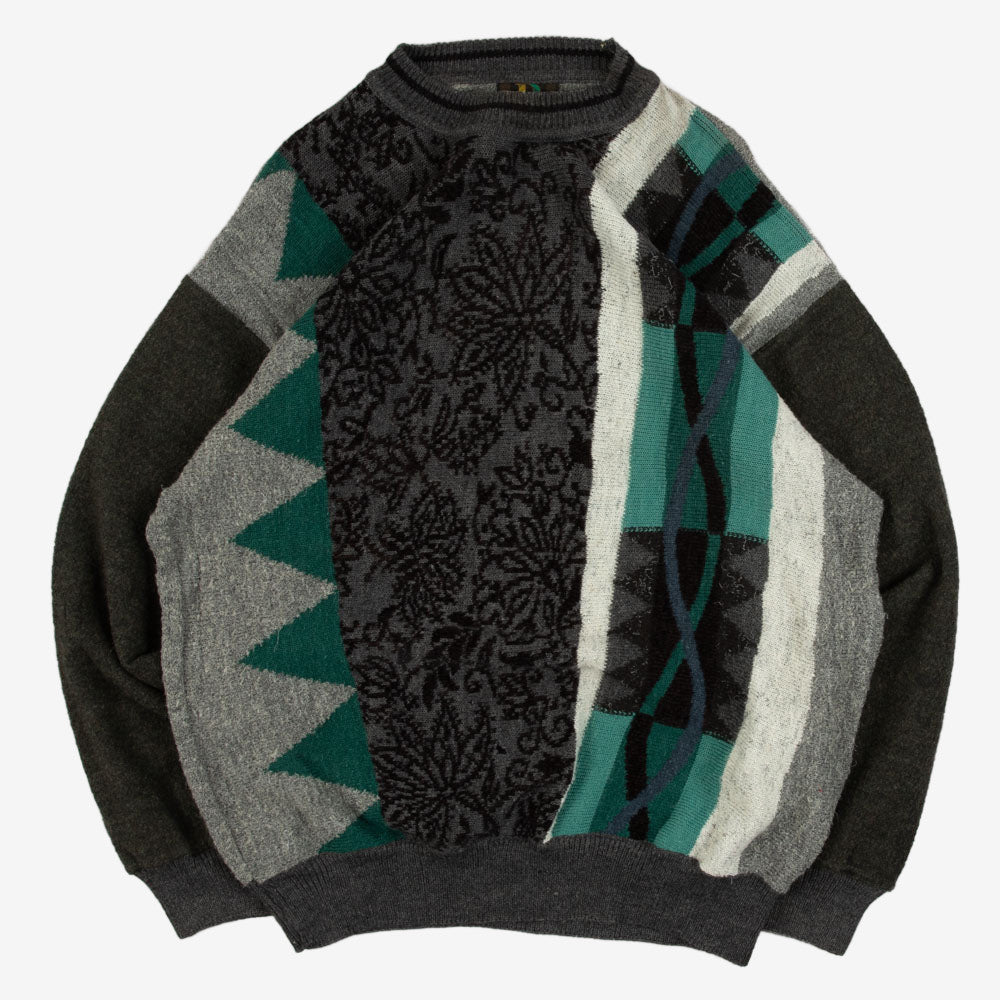 MEN'S VINTAGE 1990S STRUCTURED PATTERNED KNITTED JUMPER - LARGE