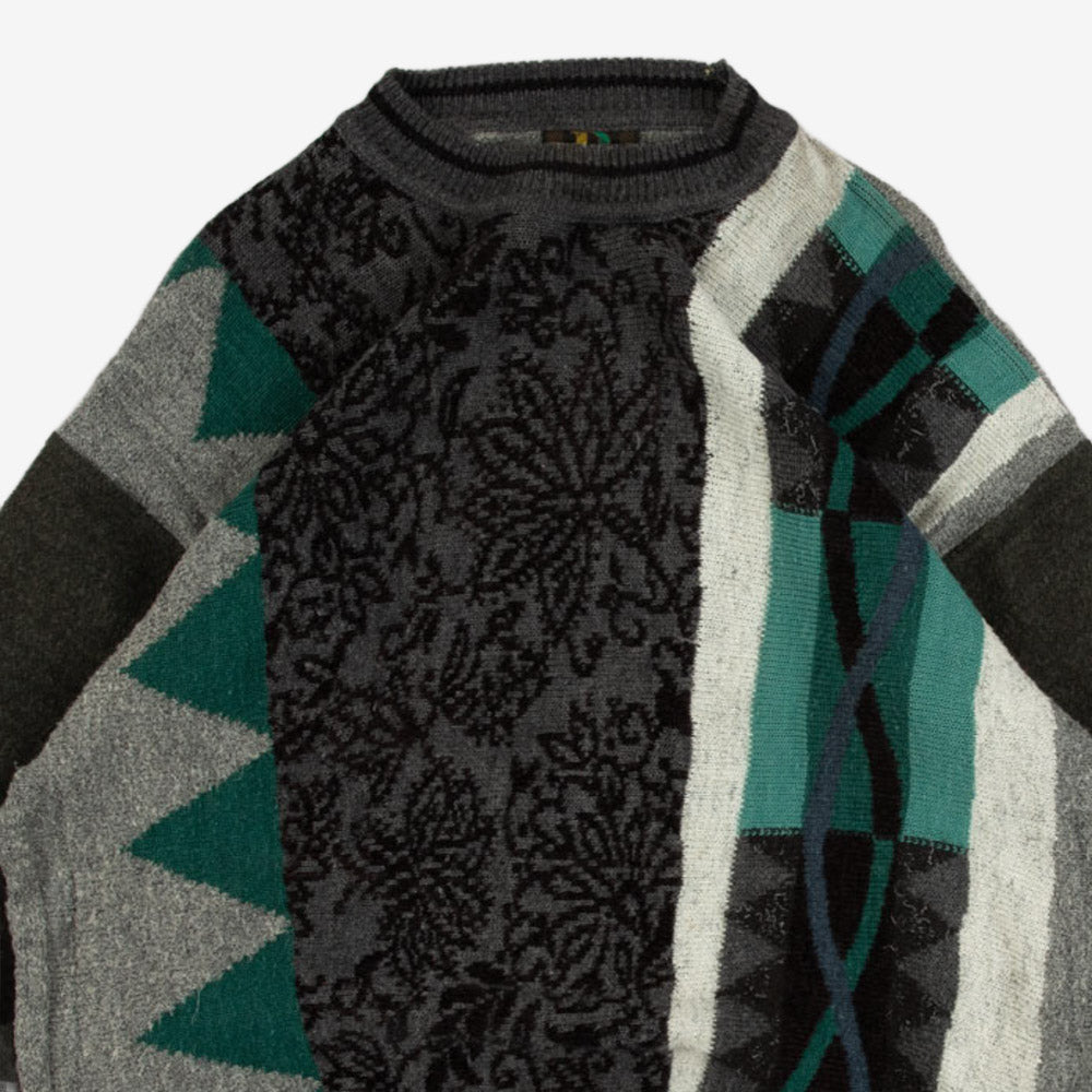MEN'S VINTAGE 1990S STRUCTURED PATTERNED KNITTED JUMPER - LARGE