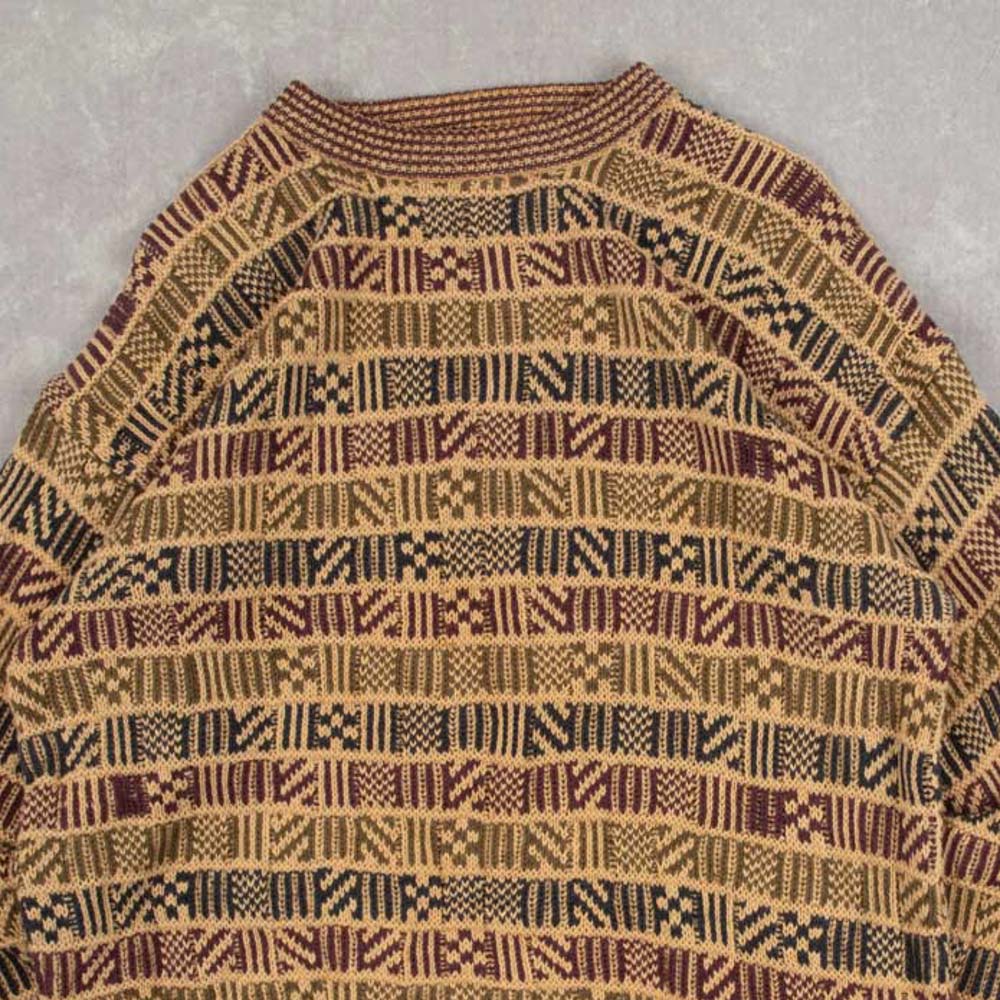 MEN'S VINTAGE 1990S STRUCTURED PATTERNED KNITTED JUMPER - MEDIUM