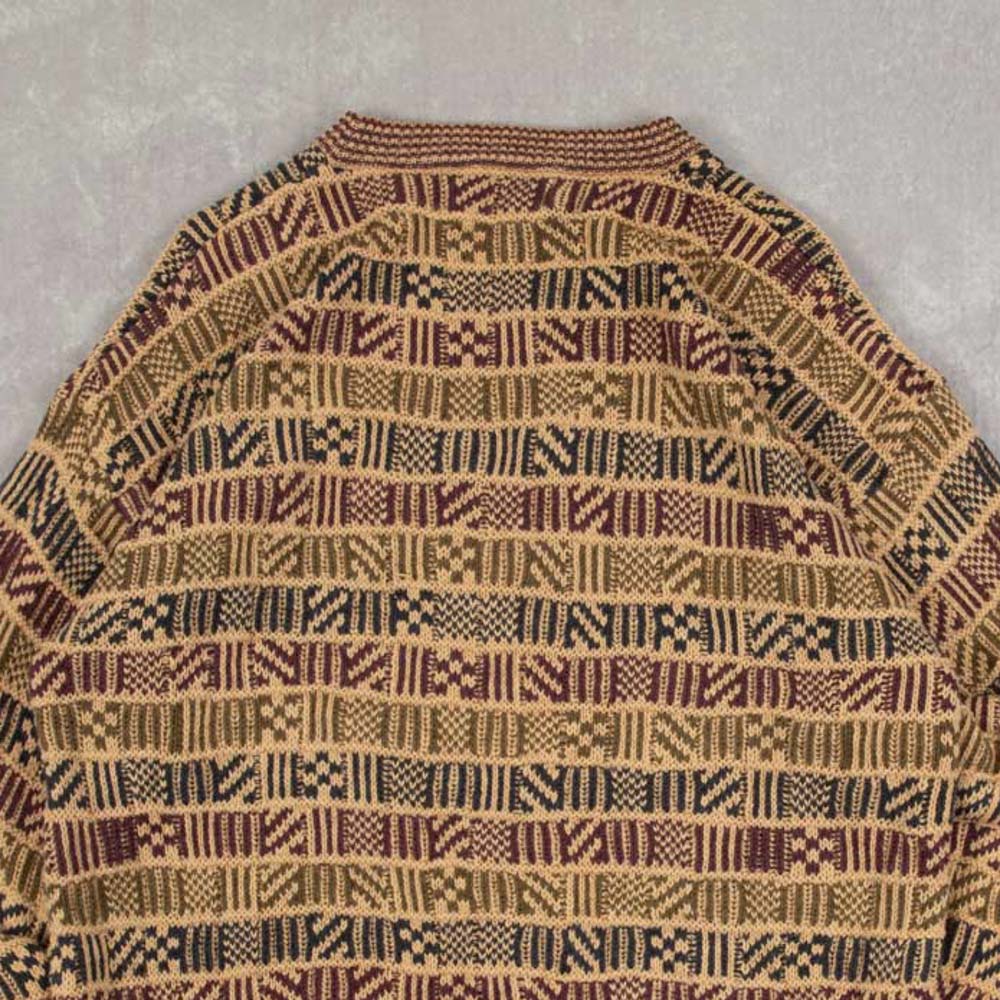 MEN'S VINTAGE 1990S STRUCTURED PATTERNED KNITTED JUMPER - MEDIUM