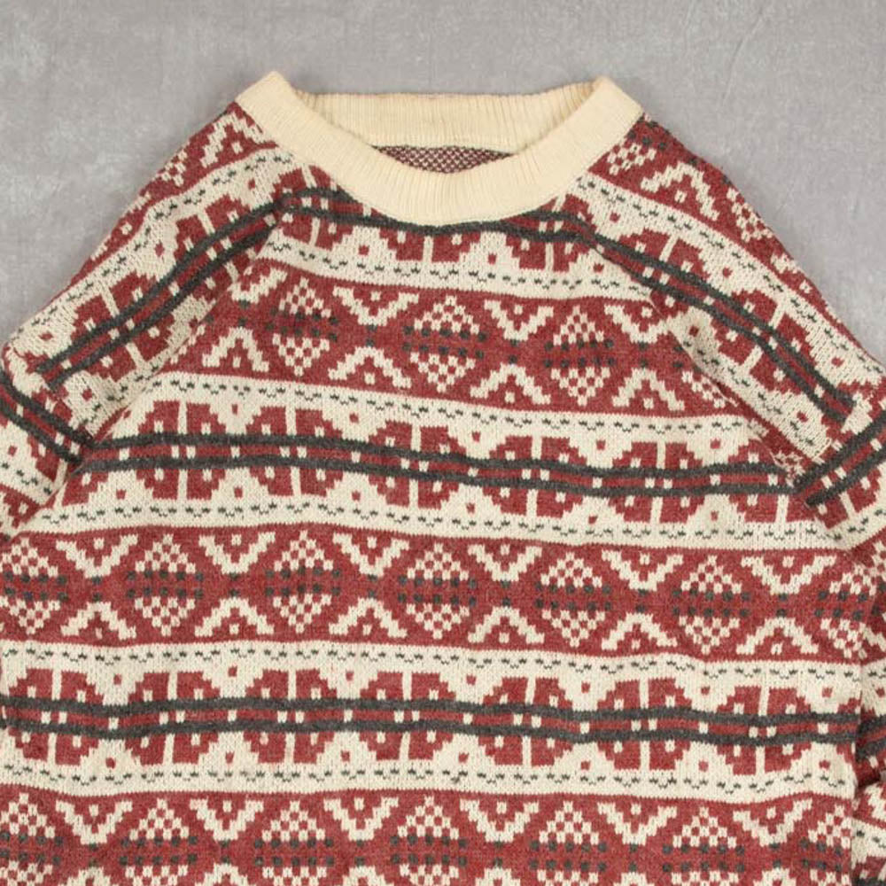 MEN'S VINTAGE STRUCTURED PATTERNED KNITTED JUMPER - LARGE