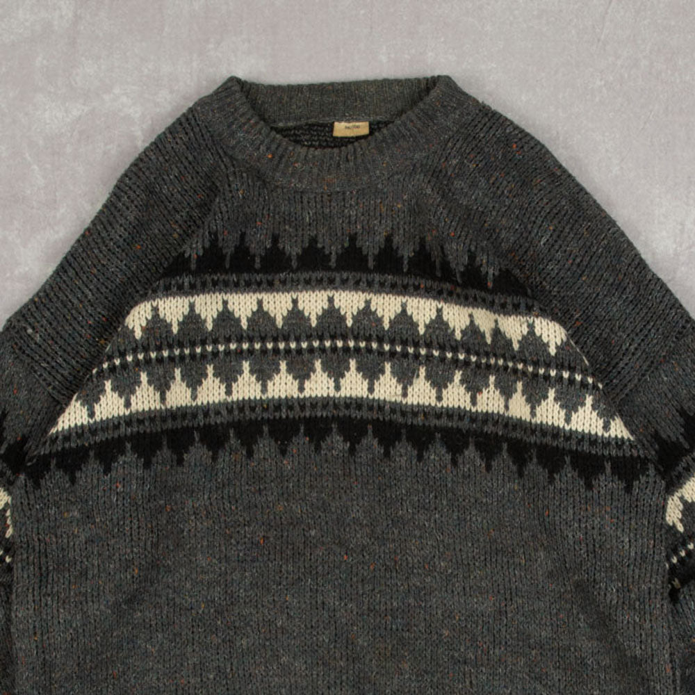 MEN'S VINTAGE 1990S STRUCTURED PATTERNED KNITTED JUMPER - MEDIUM