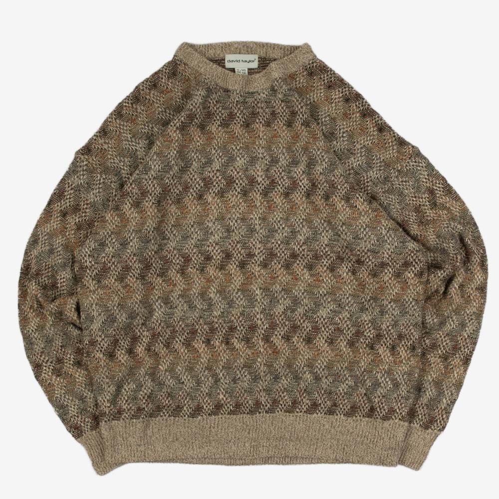 MEN'S VINTAGE 1990S STRUCTURED PATTERNED KNITTED JUMPER - X-LARGE